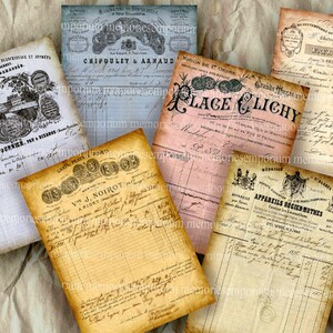 Antique French Invoices Receipts ATC ACEO size Old Paper Ephemera France Paris Documents Shabby Chic Decoupage Digital Collage Sheet 356