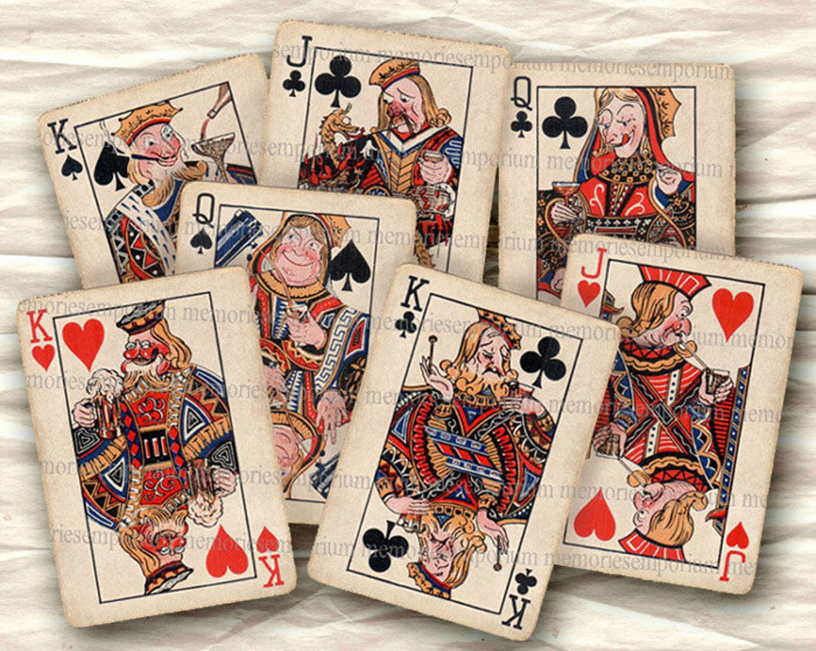 Funny Playing Cards Retro Royals Flushed Tipsy Fifties Decoupage Deck of ATC ACEO Size Crafting