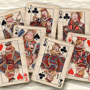 Cartas de juego divertidas Retro Royals Flushed Tipsy Fifties Decoupage Deck de ATC ACEO tamaño fabricación digital Collage hoja Descarga instantánea 234