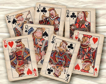 Cartas de jogar engraçadas Retro Royals Flushed Tipsy Fifties Decoupage Baralho de ATC ACEO Tamanho Crafting Folha de colagem digital Download instantâneo 234