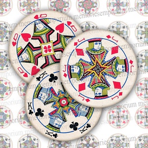 Playing Cards Round Paper Digital Clipart One 1 Inch Circles Games Cards for DIY Jewelry Pendants Earrings Cufflinks Buttons Magnets 730