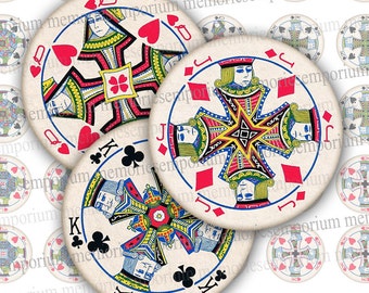 Naipes Papel Redondo Clipart Digital Clipart One 1 Inch Circles Games Cards for DIY Joyería Colgantes Pendientes Gemelos Botones Imanes 730