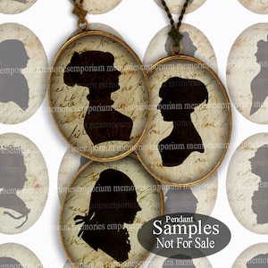 Silhouettes Antique Shabby Chic Ovals 30 x 40 Foglio di carta digitale per collage fai da te, pendenti, scrittura a mano, nero seppia, decoupage 645