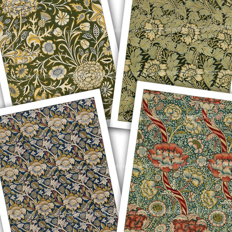 William Morris Printable Download Textile Wallpaper Art Nouveau Prints Patterns Designs Poster Clipart Decoupage Background Set of 4 973