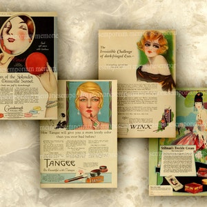 Twenties 20s Makeup Beauty Make Up Art Deco Ads Advertisement Lipstick Cream Mascara Powder Retro Vintage Decoupage Collage Sheet 452