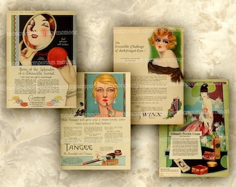 Twenties 20s Makeup Beauty Make Up Art Deco Ads Advertisement Lipstick Cream Mascara Powder Retro Vintage Decoupage Collage Sheet 452