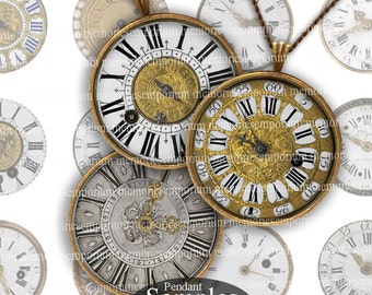 Antique Watch Clock Face Clipart for Pendant DIY Jewelry Decoupage One Inch Circles 1 Rounds Inchies Magnets Buttons Printable Download 249