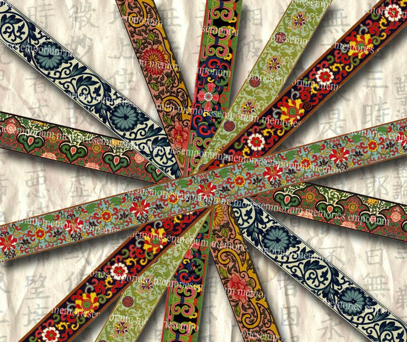 Chinese Borders Asian Strips Oriental Chinoiserie Floral Decoupage Patterns Symbols Digital Collage Sheet You Print Instant Download 112