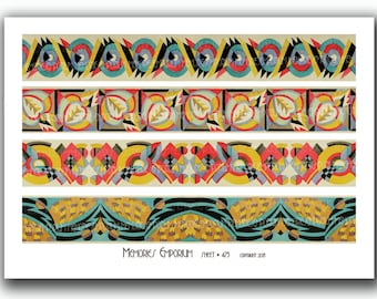 Art Deco Bookmark Border Strip Designs Geometric Patterns for Decoupage Journal Decoration Home Decor Twenties 1920s 20s Collage Sheet 473