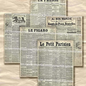 Old French Newspapers Decoupage Newsprint Shabby Chic Grunge ACEO ATC size Paris France French Background Digital Collage Sheet Download 199