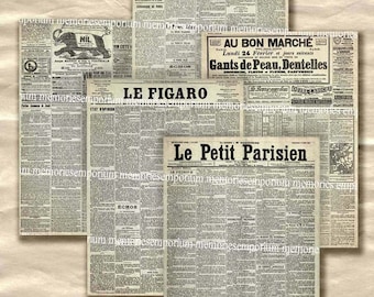 Oude Franse kranten decoupage krantenpapier Shabby Chic Grunge ACEO ATC-formaat Parijs Frankrijk Franse achtergrond digitale collageblad Download 199