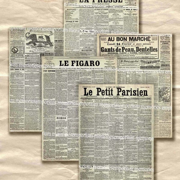 Old French Newspapers Decoupage Newsprint Shabby Chic Grunge ACEO ATC size Paris France French Background Digital Collage Sheet Download 199