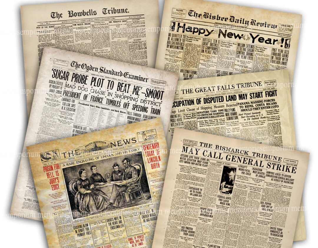 Printable Paper Pack, Vintage American Newspapers, Old US