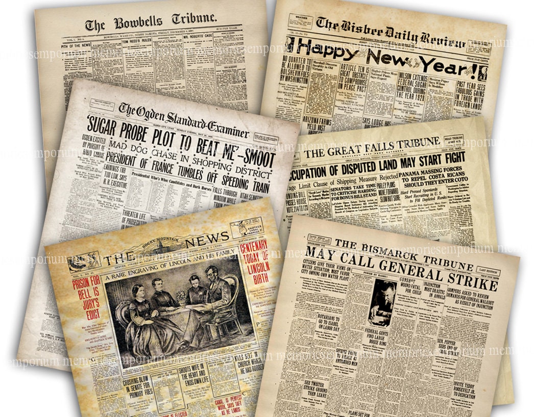 Newspapers Digital Paper: newspaper Vintage Old Newspapers for  Scrapbooking, Invites, Cards, Background 