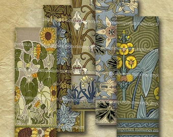 Art Nouveau Floral Patterns 1 x 3 inch Microscope Slides Jewelry Bezel Pendants Printable Instant Download 151