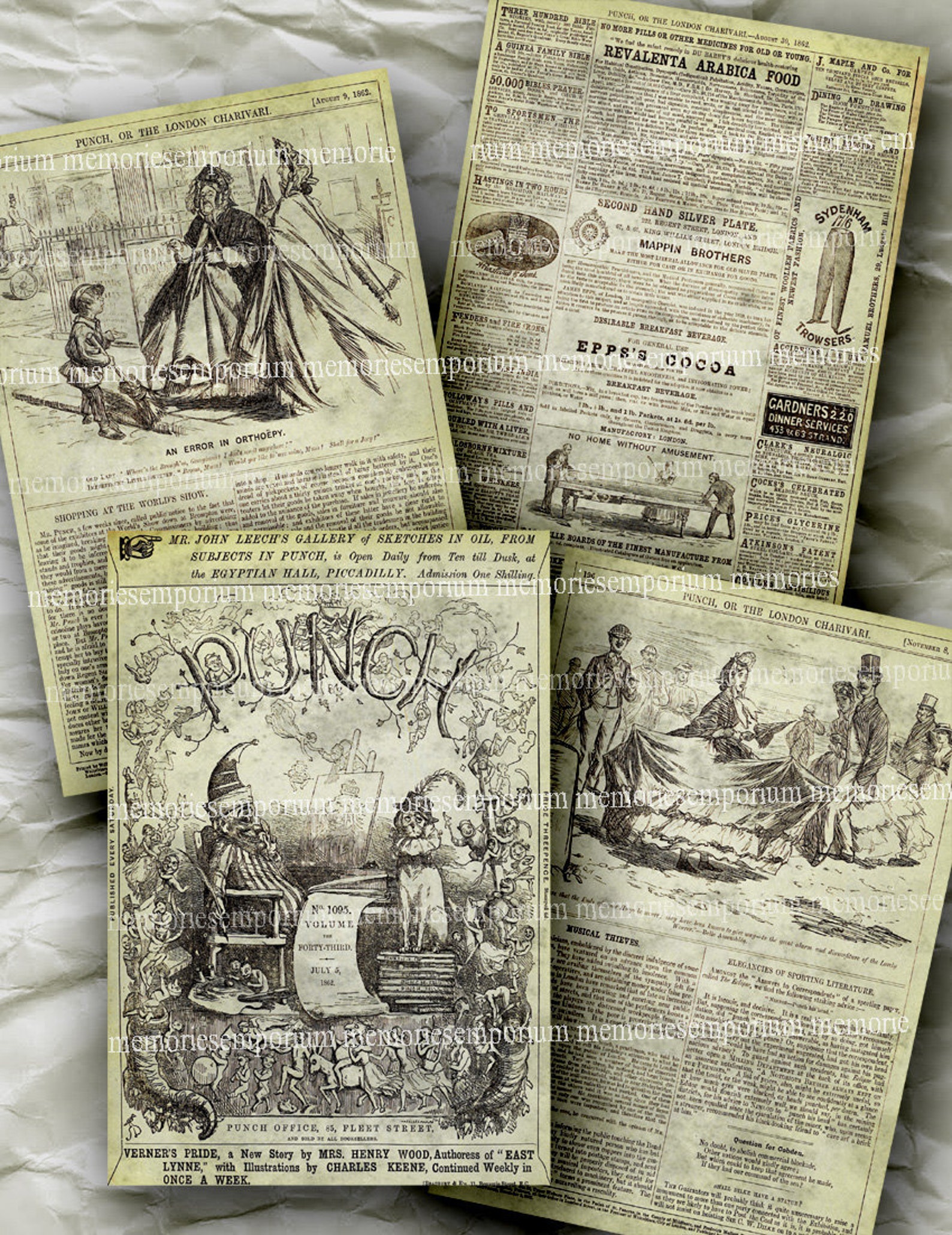 Punch Newspaper Four Old Large Repro Newsprint Pages Decoupage Etsy