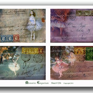 Ballet Paris postales Shabby Chic francés teatro Tutu bailarina Tu Tu Decoupage bailarín Collage Digital imprimible hoja instantánea descargar 256