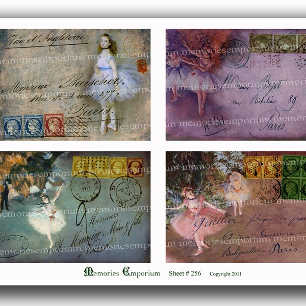 Ballet Paris Postcards Shabby Chic French Theater Tutu Ballerina Tu Tu Decoupage Dancer Printable Digital Collage Sheet Instant Download 256