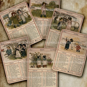 Druckbare Download Kate Greenaway Antiker Kalender Kalender Englisch Victorian Kinder Karten Journal Scrapbook Album 1884 Alt Decoupage 348