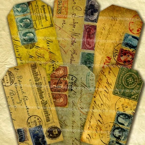 Shabby Chic americani vecchie buste appendere tag francobolli grafia regalo Swing Tags Collage digitale stampabile Scarica la scheda 142