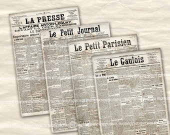 Newsprint French Newspaper Pages Antique Pages Digital Paper Clipart Printable Downloads for Backgrounds Depoupage Giftwrap Journals 746