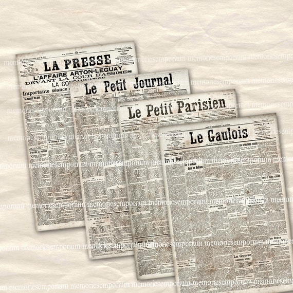 Papier journal Français journal Pages Antique Pages papier numérique  Clipart imprimable téléchargements pour les milieux Depoupage emballage  cadeaux revues 746 -  France