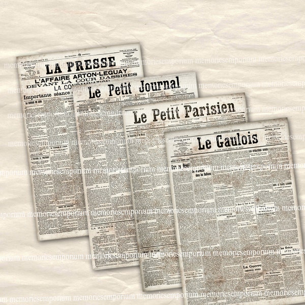 Newsprint French Newspaper Pages Antique Pages Digital Paper Clipart Printable Downloads for Backgrounds Depoupage Giftwrap Journals 746