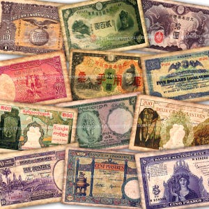 Digital Printable Download Old Asian Banknotes Altered Money Antique Images Journaling Scrapbook Junk Journal Ephemera Decoupage