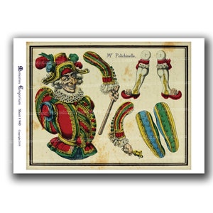Mr Punch Printable Paper Puppet Polichinelle Marionette Antique Toy French Clipart Cutout Instant Download 940
