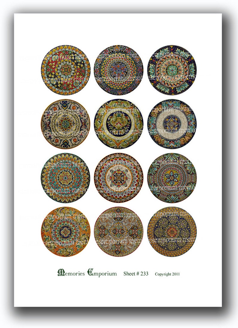 Old China Plates Two Inch Circles Antique Patterns Decoupage Compacts Buttons Magnets Mirrors Digital Collage Sheet Printable Download 233 image 2