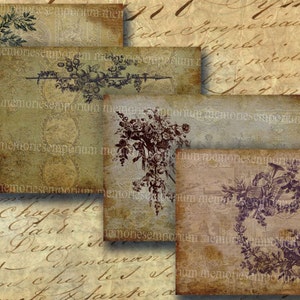 Shabby Chic Postcard Size Faded Toile Engravings Old Wallpapers Digital Collage Sheet Printable Instant Download 122