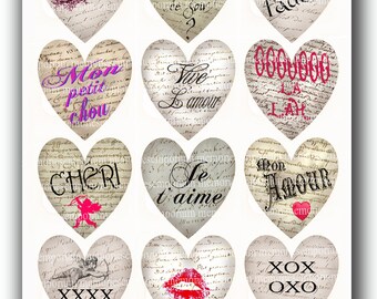 French Valentine Printable Download Love Tokens Hearts L'Amour Endearments Valentines Day DIY Digital Collage Sheet Instant Decoupage 068