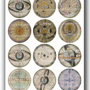 Star Maps Antique Celestial Zodiac Stars Digital Paper 2.5 inch Circles Astronomical Sky Planets Heaven Astronomy Charts Decoupage Paper 078 image 2