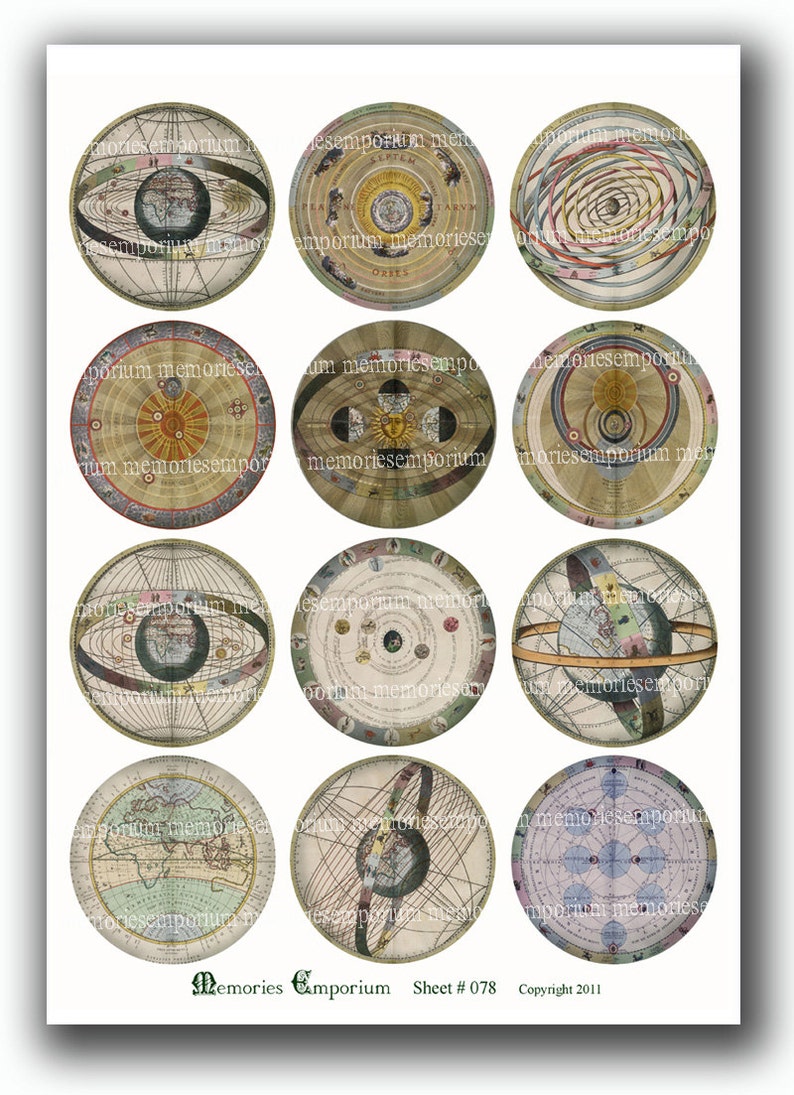 Star Maps Antique Celestial Zodiac Stars Digital Paper 2.5 inch Circles Astronomical Sky Planets Heaven Astronomy Charts Decoupage Paper 078 image 2