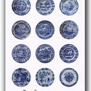 Shabby Chic Blue and White China Plates for Doll House Two 2 Inch Circles Buttons Magnets Printable Digital Collage Sheet Download 257 image 2