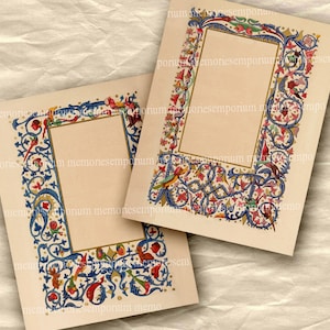 Medieval Illuminated Manuscript Pages Full Size with Borders Scrolls Grotesques Patterns for Wedding Invitations Letters  Decoupage 419