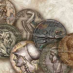 Printable Download Ancient Coins From Antiquity Old Greek Roman 1 inch Circles Rounds Jewelry Magnets Pendants Decoupage Collage Sheet 293