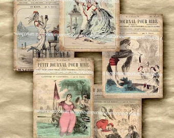 Vintage Franse krant Parijs Shabby Chic Digitaal papier afdrukbaar Download Krantenpapier Magazine Covers ATC ACEO Decoupage Collage Sheet 281