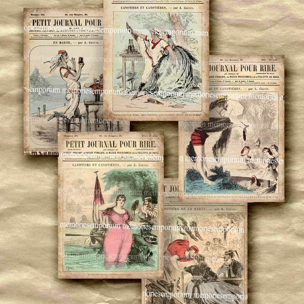 Vintage French Newspaper Paris Shabby Chic Digital Paper Printable Download Newsprint Magazine Covers ATC ACEO Decoupage Collage Sheet 281