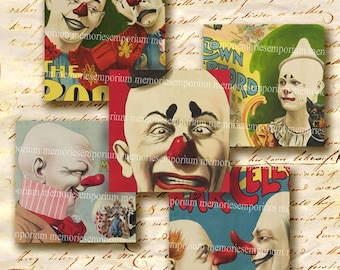 Circus Clowns Squares Decoupage Number One Funny Faces Digital Collage Sheet Printable Instant Download 201
