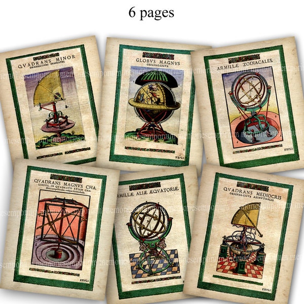 Astronomy Renaissance Paper Pack, Printable Pages Astronomical Instruments Manuscript Grunge Print 1600s Journal Scrapbook Ephemera Clipart