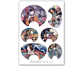 Japanese Fans Printable Download Miniature Clipart Images for Junk Journaling Scrapbooking Kabuki Japan Paper Decoupage Embellishment
