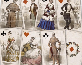 Antique Playing Cards Incomplete Deck The Paris Set 19th Century Belle Époque French Printable Digital Download Collage Sheets