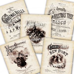 Christmas Printable Download Music Sheet Covers Xmas Decorations Paper Vintage Party Song Antique Decor Clipart Decoupage Collage Sheet 959