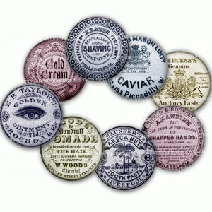 Antike Topfdeckel Viktorianische Apotheker Jar Tops 1,5 Zoll Kreise Digital Druckbare Download DIY Clipart für Knöpfe Knöpfe Magnete Schmuck 591