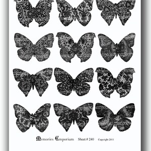 Black Lace Schmetterlinge Silhouetten Decoupage schwarz und weiß Schmetterling Formen diy Sie Druck digitale Collage Blatt Instant Download 240 Bild 2