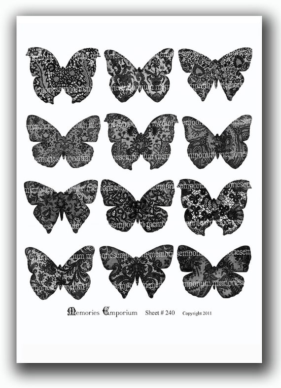 Black Lace Butterflies Silhouettes Decoupage Black And White Etsy