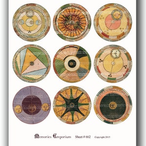 Astronomie Kreise Digital Papier antike himmlische Kosmos Planeten Diagramme Stern Zeichen Karten Himmel Planeten Diagramme DIY druckbare Download 662