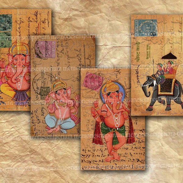 buy old stamp paper online India Old Postcards Stamps Elephants Gods Asia Post Backgrounds Decoupage Journaling Digital Collage Sheet Instant Download Scrapbooking 051