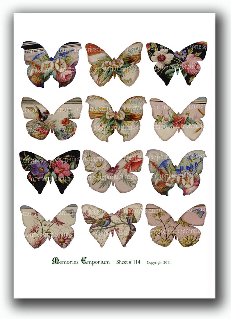 Teacup Butterflies Butterfly Decoupage Digital Collage Sheet Etsy